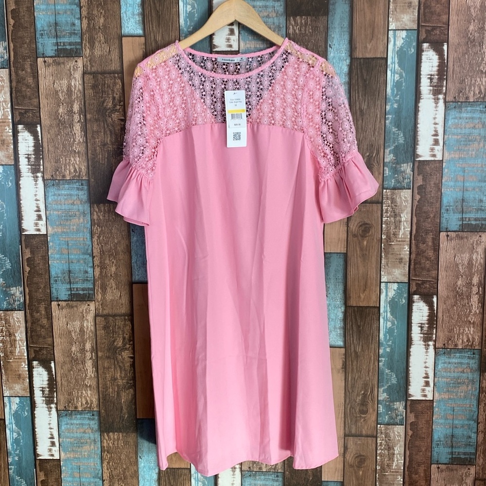 Pink crotchet top baby doll layered dress